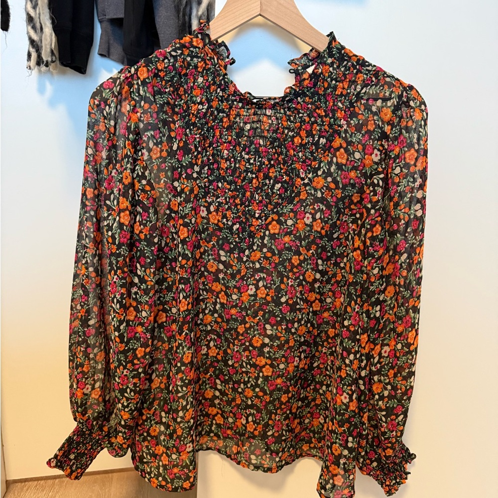 Topshop Black and Orange Floral Blouse